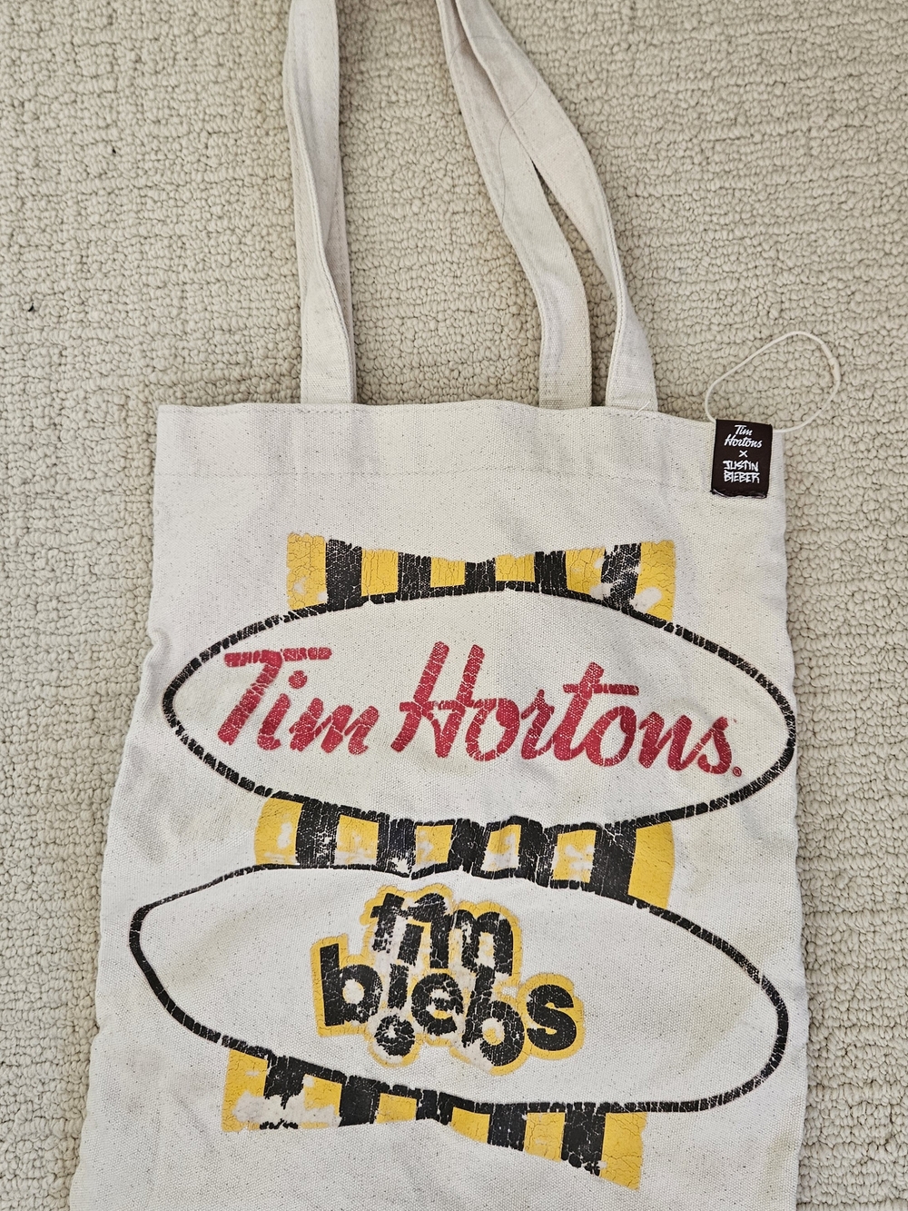 Tim Hortons x Justin Bieber Timbiebs Canvas Graphic Tote White & Yellow